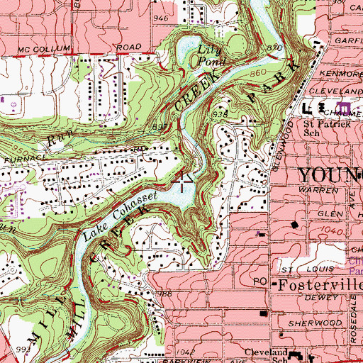 Topographic Map of Lake Cohasset Dam, OH