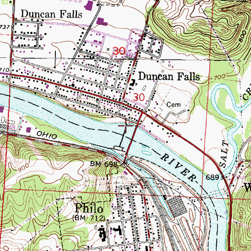 Topographic Map of Muskingum River Lock and Dam Number, OH