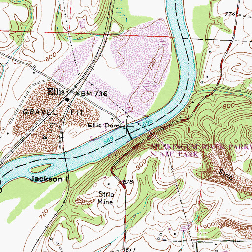 Topographic Map of Muskingum River Lock and Dam Number 11, OH