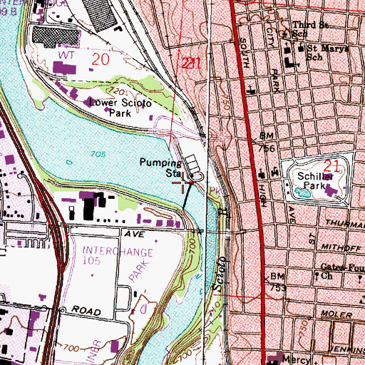 Topographic Map of Greenlawn Avenue Low Head Reservoir, OH