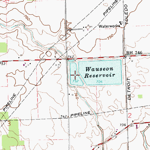 Topographic Map of Wauseon Reservoir, OH