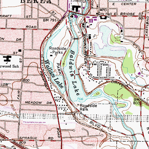 Topographic Map of Baldwin Lake, OH