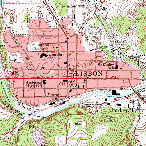 Topographic Map of Lisbon City Hall, OH