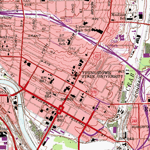 Topographic Map of Youngstown State University, OH
