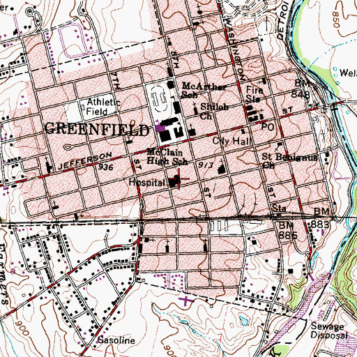 Topographic Map of Greenfield Area Medical Center, OH