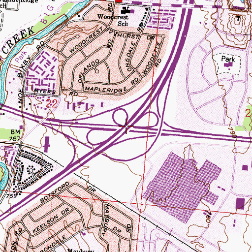 Topographic Map of Interchange 43 and 109, OH