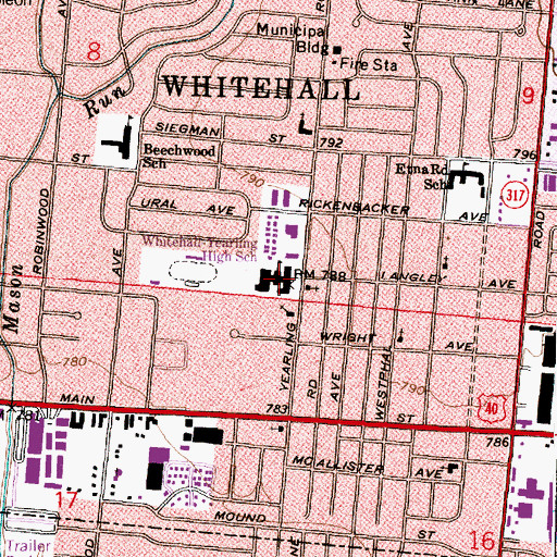 Topographic Map of Whitehall-Yearling High School, OH