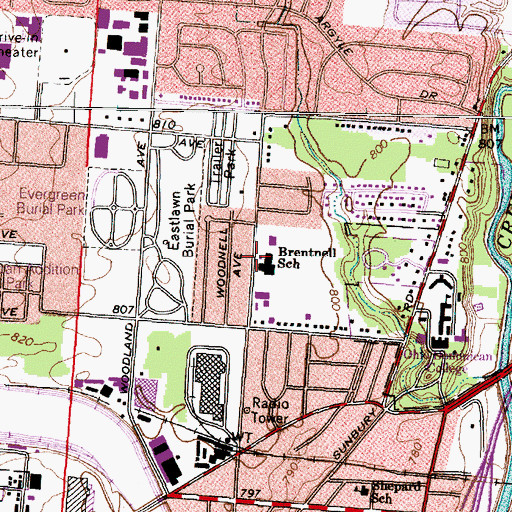 Topographic Map of Brentnell Alternative Elementary School (historical), OH