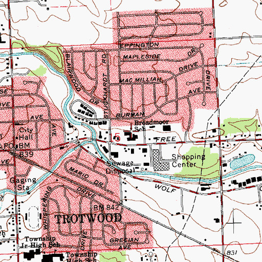 Topographic Map of Broadmoor Elementary School, OH