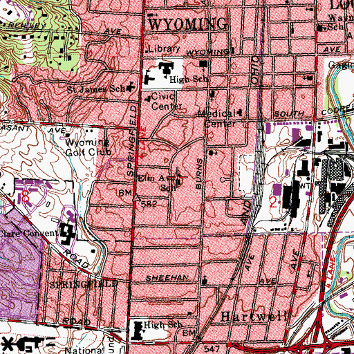 Topographic Map of Elm Avenue Elementary School, OH