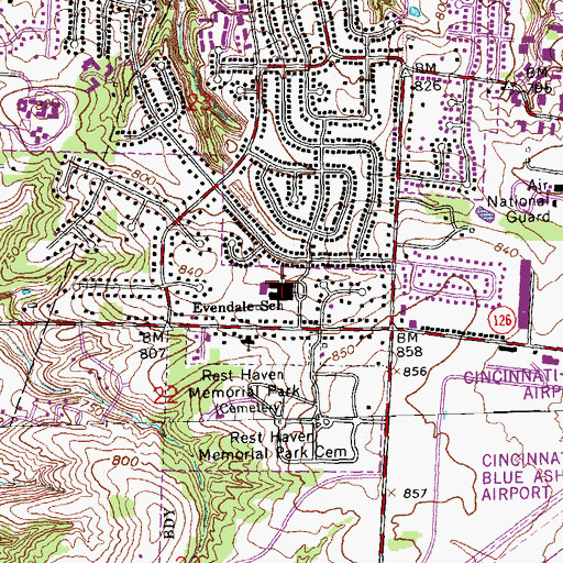 Topographic Map of Evendale Elementary School, OH