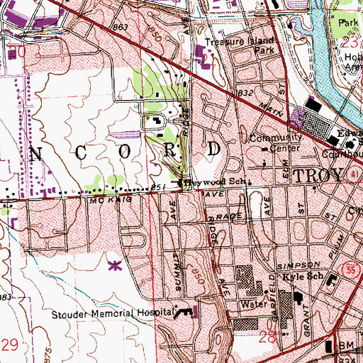 Topographic Map of Heywood Elementary School, OH