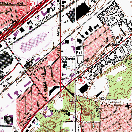 Topographic Map of Jefferson Elementary School, OH