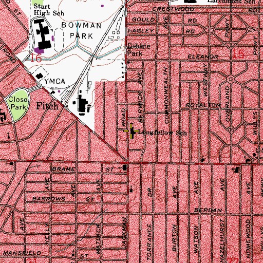 Topographic Map of Longfellow Elementary School, OH