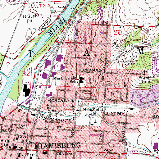 Topographic Map of Mark Twain Elementary School, OH