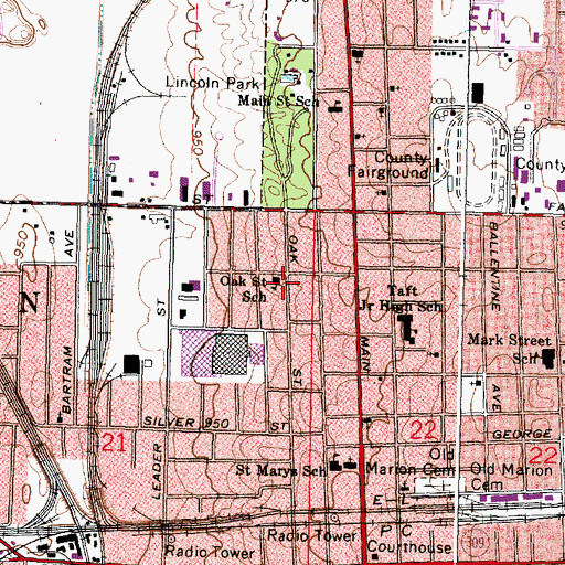 Topographic Map of Oak Street Elementary School, OH