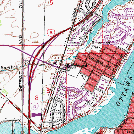 Topographic Map of Shoreland Elementary School, OH
