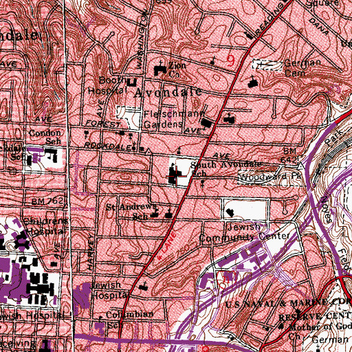Topographic Map of South Avondale Elementary School, OH