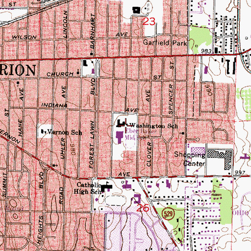 Topographic Map of George Washington Elementary School, OH