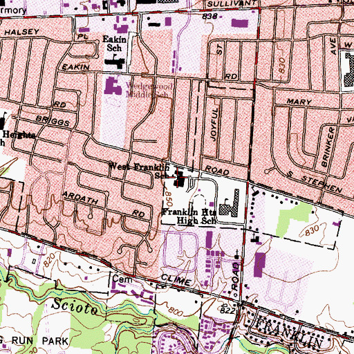 Topographic Map of West Franklin Elementary School, OH