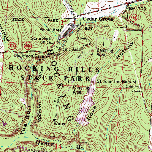 Topographic Map of Hocking Hills State Park, OH