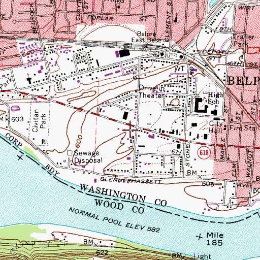 Topographic Map of Belpre Post Office, OH