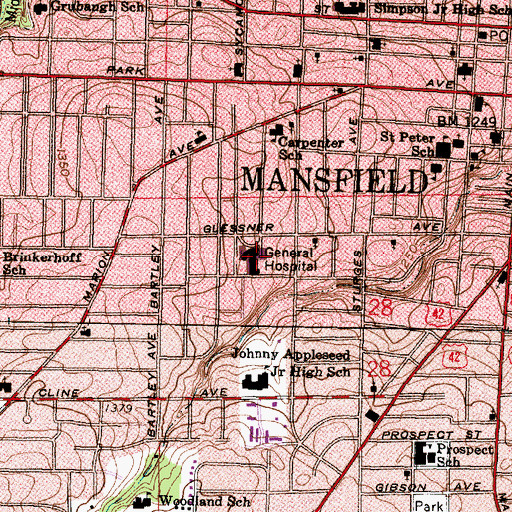 Topographic Map of Mansfield General Hospital Heliport, OH