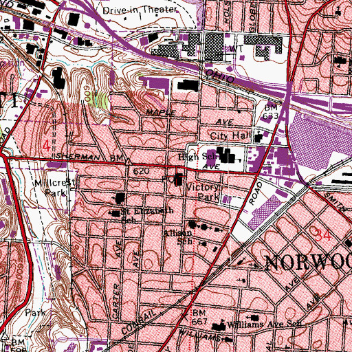 Topographic Map of Norwood Post Office, OH