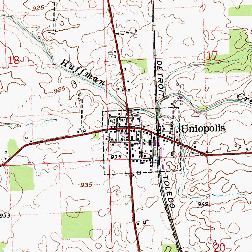 Topographic Map of Uniopolis Post Office, OH