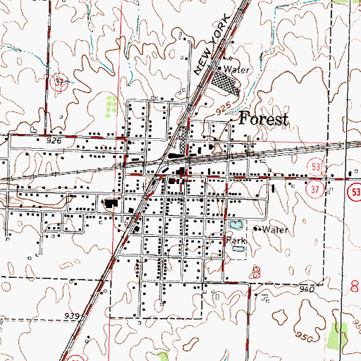 Topographic Map of Forest Post Office, OH