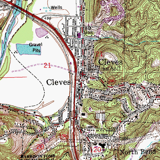 Topographic Map of Cleves Post Office, OH