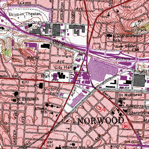 Topographic Map of Norwood Municipal Building, OH