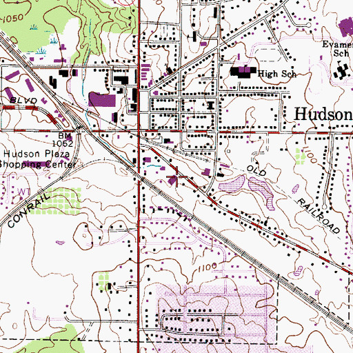 Topographic Map of Hudson Post Office, OH