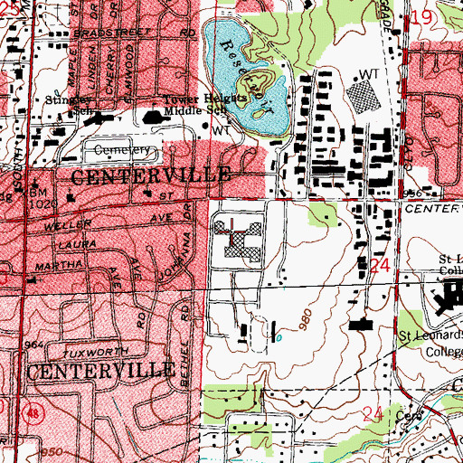 Topographic Map of WCWT-FM (Centerville), OH