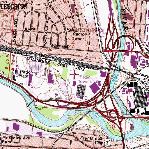 Topographic Map of WSNY-FM (Columbus), OH