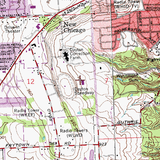 Topographic Map of WRGT-TV (Dayton), OH