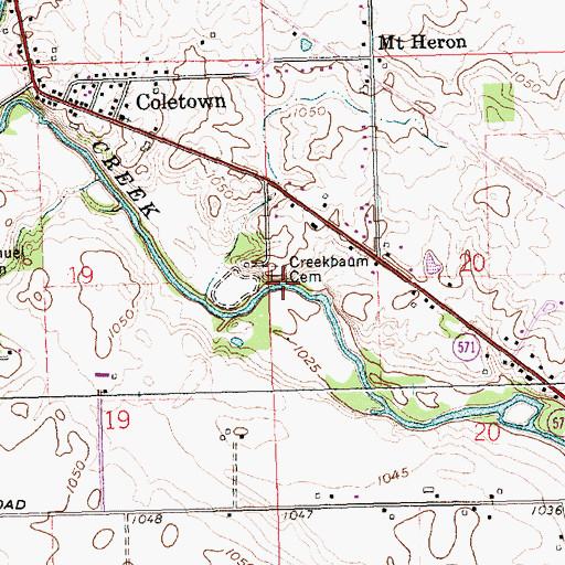 Topographic Map of Creekbaum Cemetery, OH