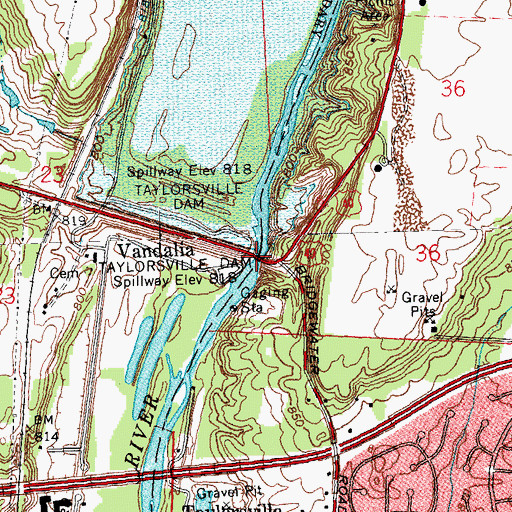 Topographic Map of Taylorsville Reservoir, OH