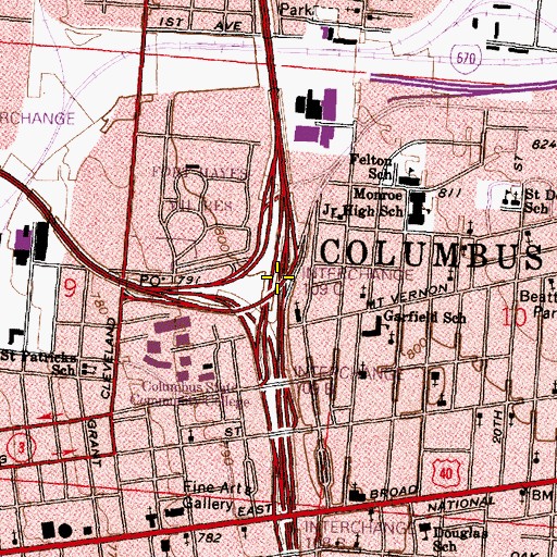 Topographic Map of Interchange 109B, OH
