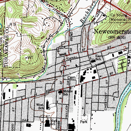 Topographic Map of First Baptist Church of Newcomerstown, OH