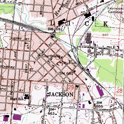 Topographic Map of Jackson City Hall, OH