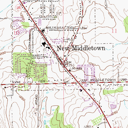 Topographic Map of New Middletown, OH