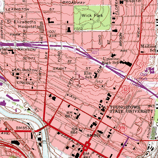 Topographic Map of DeBartolo Hall, OH