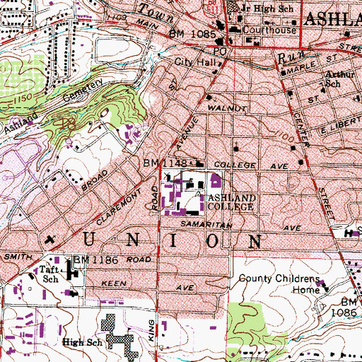 Topographic Map of John M Ashbrook Center for Public Affairs, OH