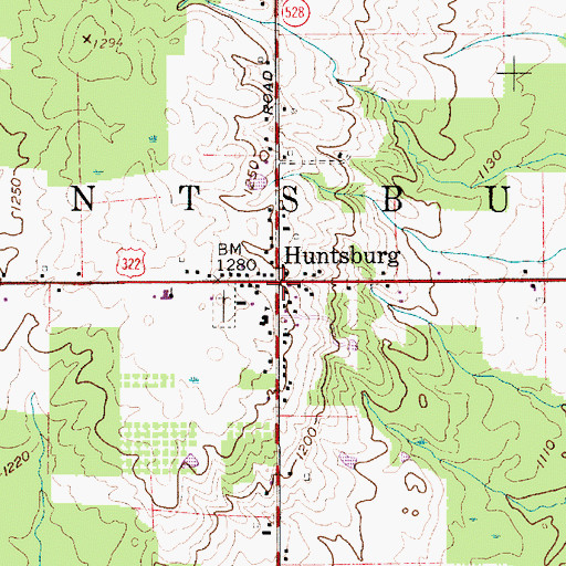 Topographic Map of Huntsburg, OH