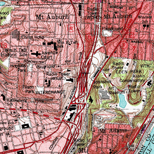 Topographic Map of WKRQ-FM (Cincinnati), OH