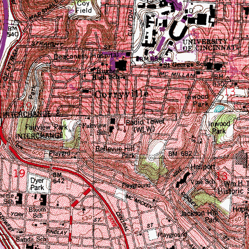 Topographic Map of WGUC-FM (Cincinnati), OH