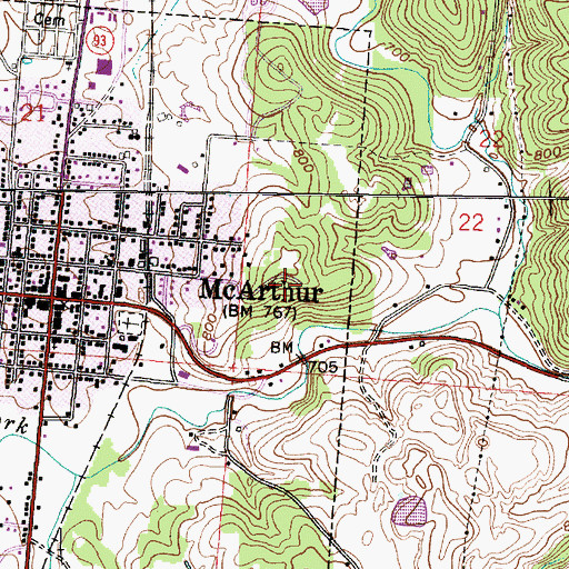 Topographic Map of WXMF-FM (McArthur), OH