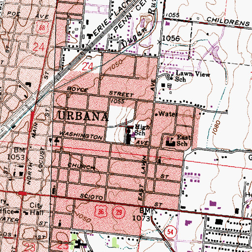 Topographic Map of WUHS-FM (Urbana), OH