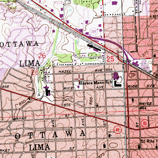 Topographic Map of WLIO-TV (Lima), OH